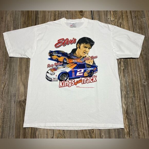 NWOT Vtg 90s Nascar ELVIS Rusty Wallace John Force "TRACK KINGS" T Shirt XL 98’